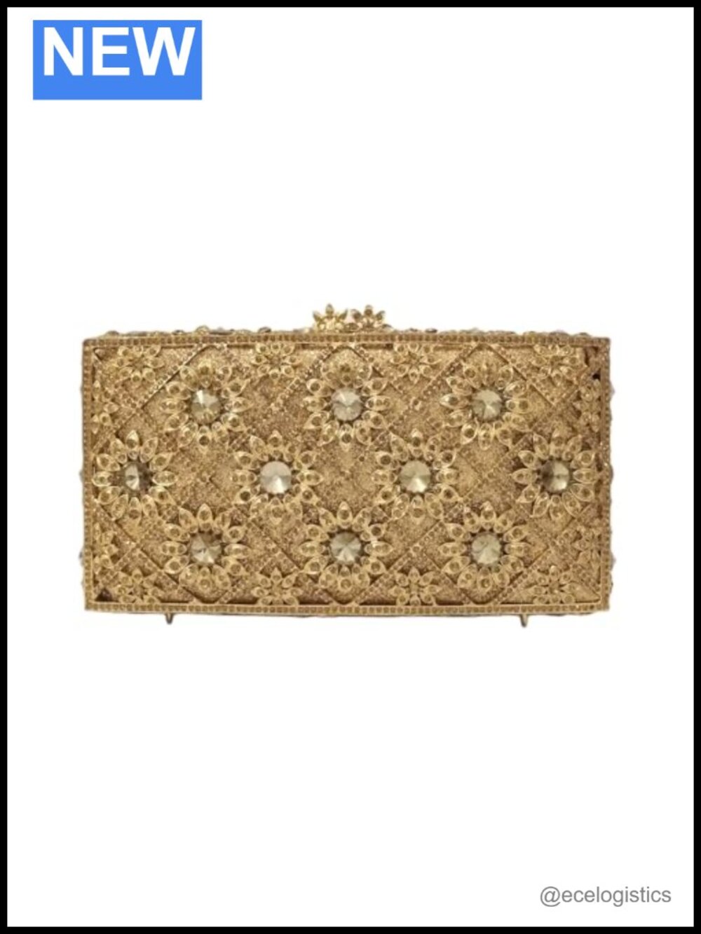 Evening Bag Rhinestone Crystal Clutch Faux Leather Wedding Bridal Formal Metal